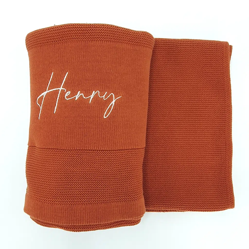 Rust Embroidered Name Blanket