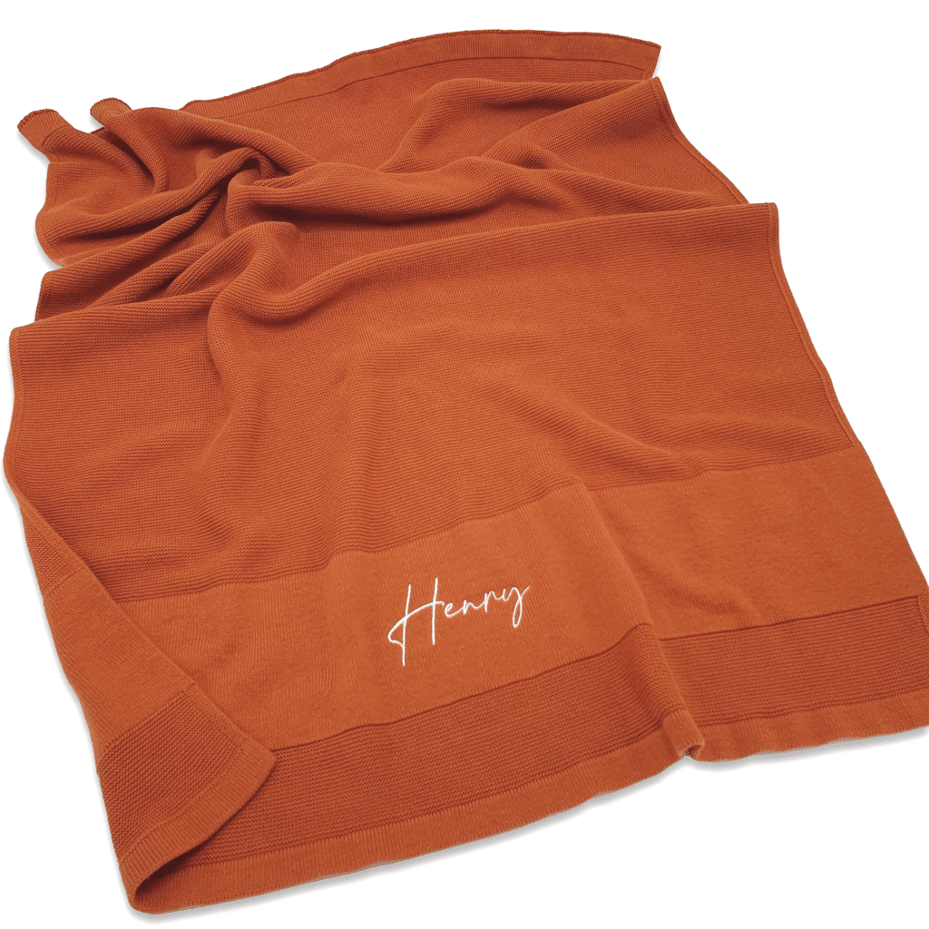 Rust Embroidered Name Blanket