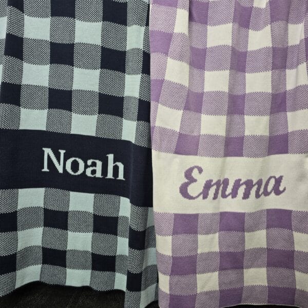 Custom Gingham Blanket pink blanket and dark blue blanket