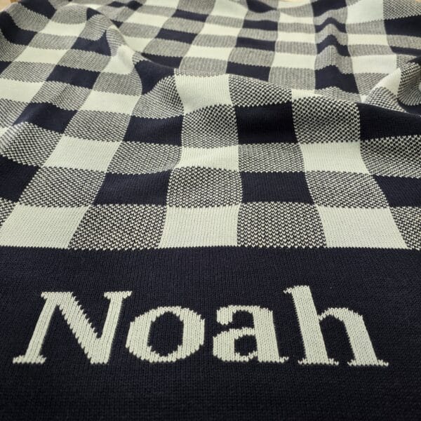 Custom Gingham Blanket with custom name Noah front