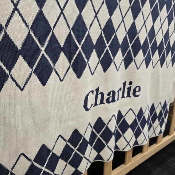 Custom Argyle Name Blanket