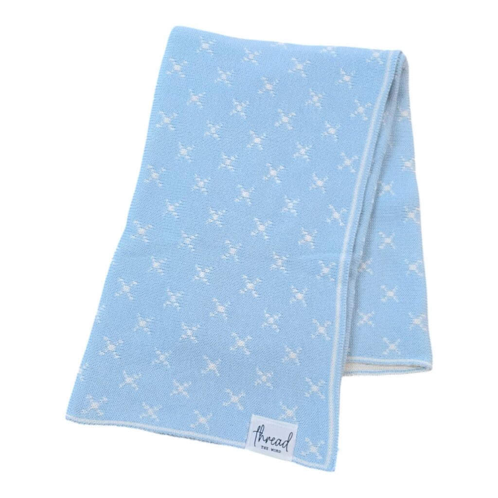 Premmie Blanket - Baby Blue Crosses