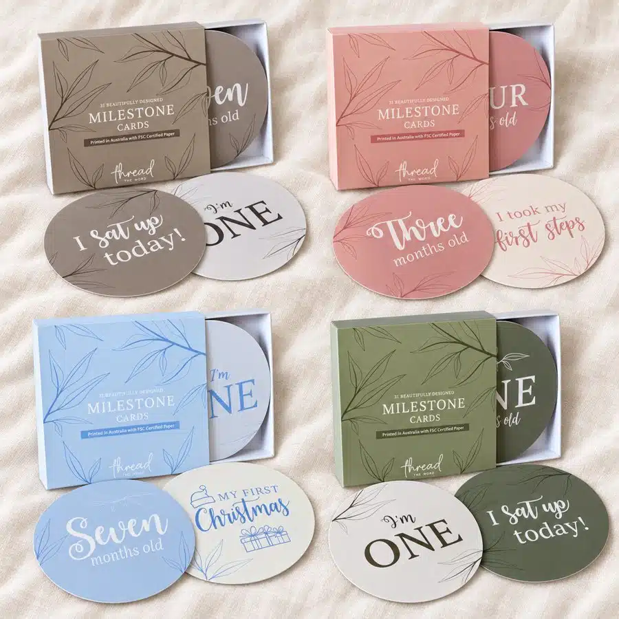 Milestone card sets in beige, blush, ice blue and sage